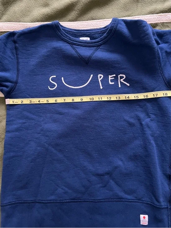CLOSED Blue Crewneck Sweatshirt  "SUPER"  embroidered across chest Small NWOT - Picture 4 of 8